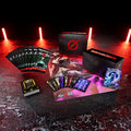 Neuroscape - Genesis Unlimited Collection of trading cards and game components on a dark surface with red lighting
