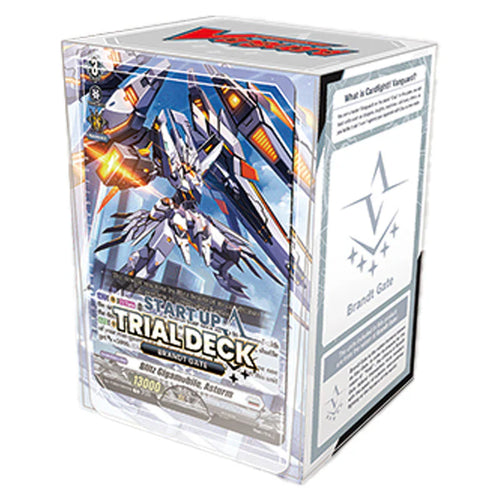 Card game trial deck packaging with robot illustration on a white background