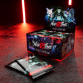 Neuroscape Genesis trading card game box with cards on a dark surface with red lighting